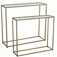 Mesa Consola Metal Dourado Vidro Transparente - L